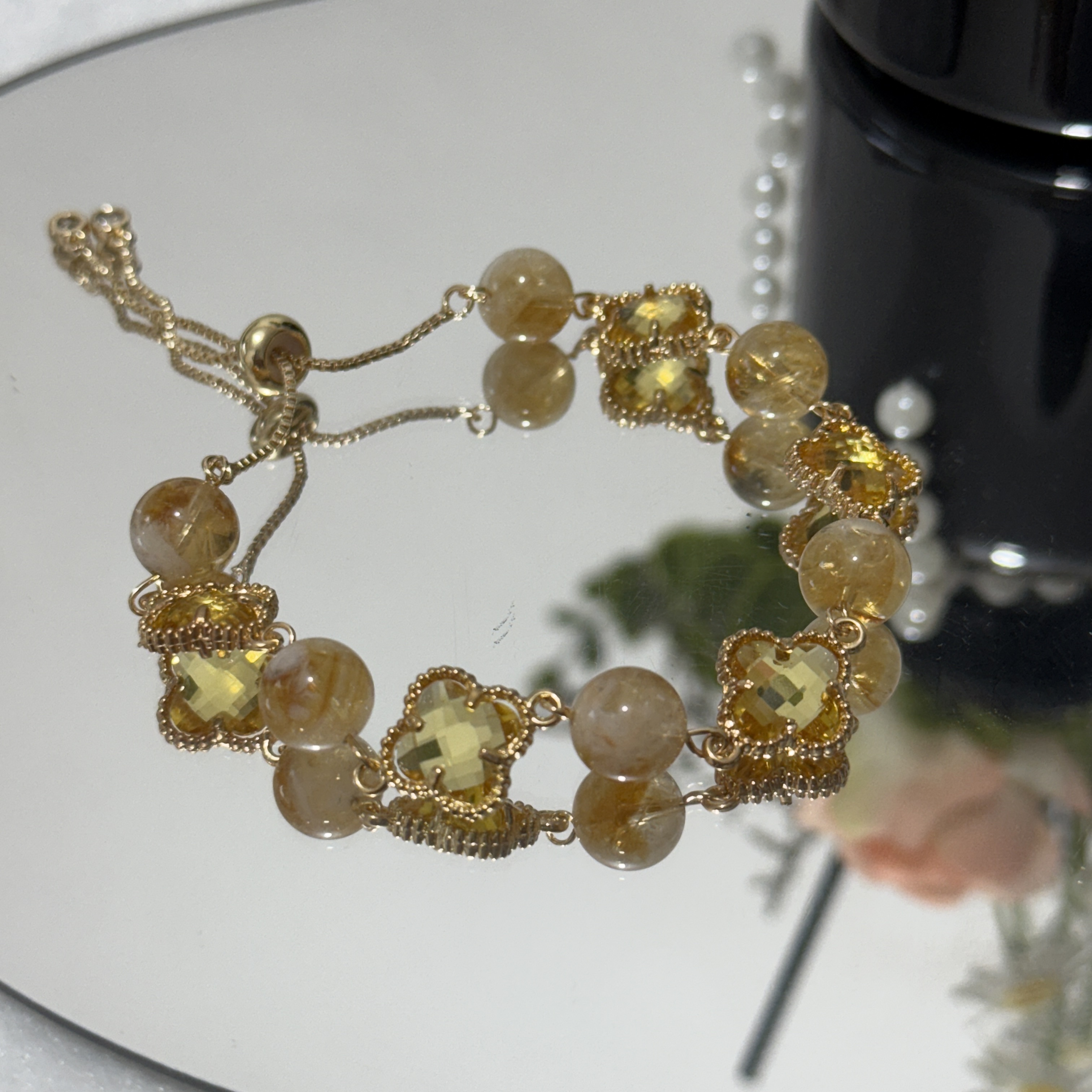 天然黄塔晶四叶草原创小众设计女款显白时尚手饰