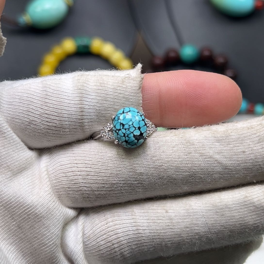 绿松石珠宝奇石银S925镶嵌倩*@