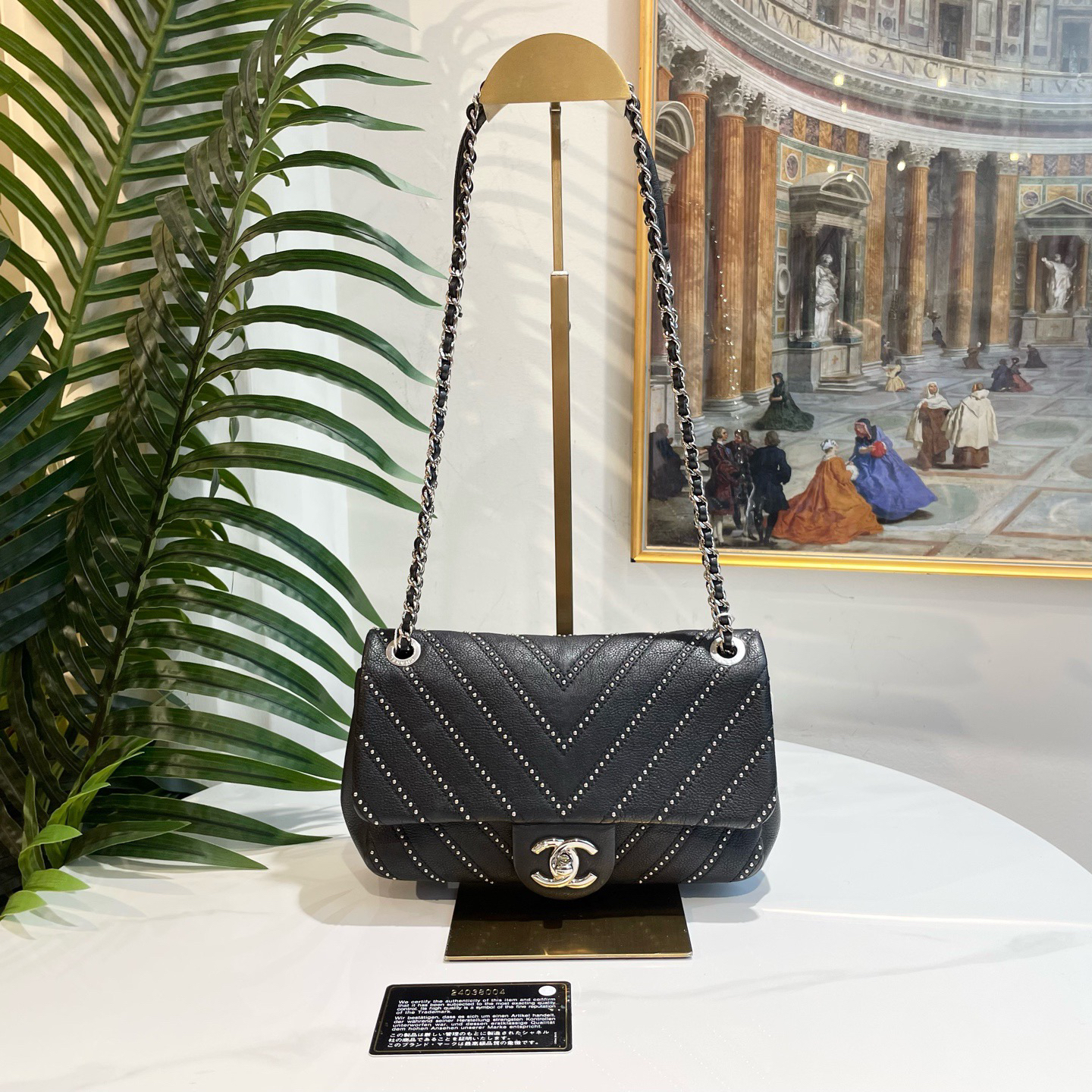 95新 Chanel/香奈儿 多宝二奢/38489/铆钉大mini链条包 24开 标卡