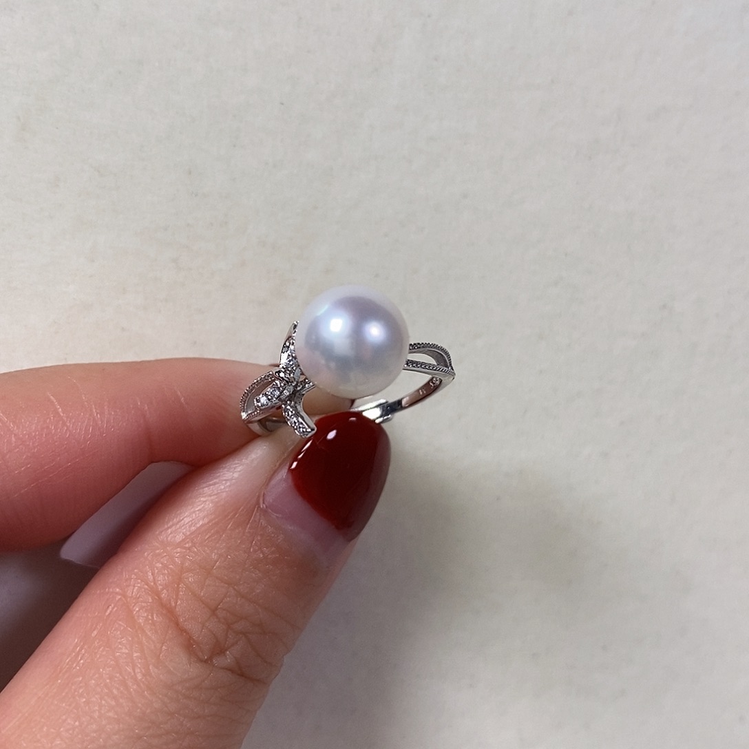 淡水珍珠戒指银S925镶嵌9mm
