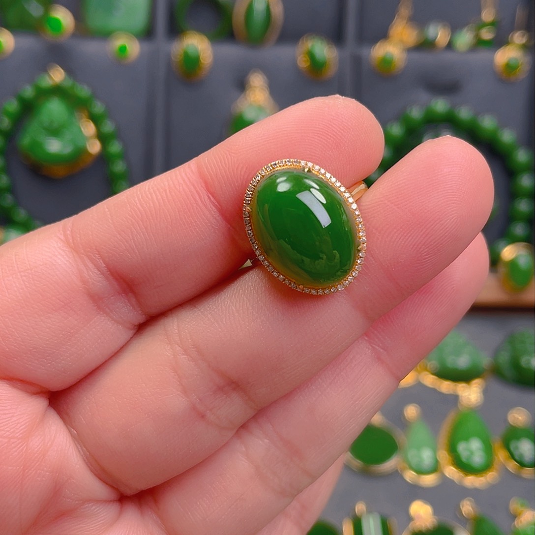 和田玉（碧玉）戒指18K金镶嵌2580