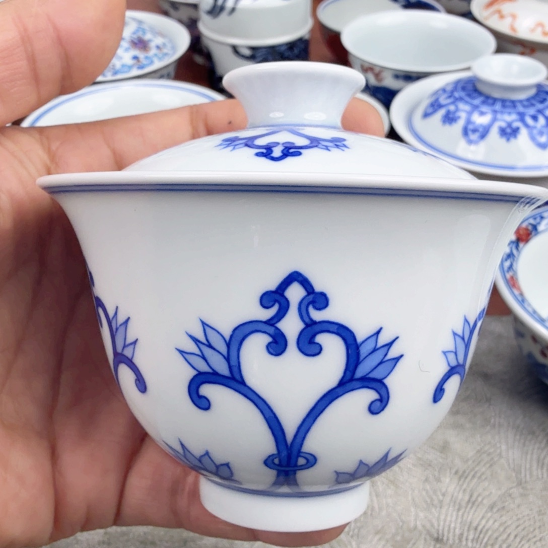 摆件陶青花瓷器盖碗