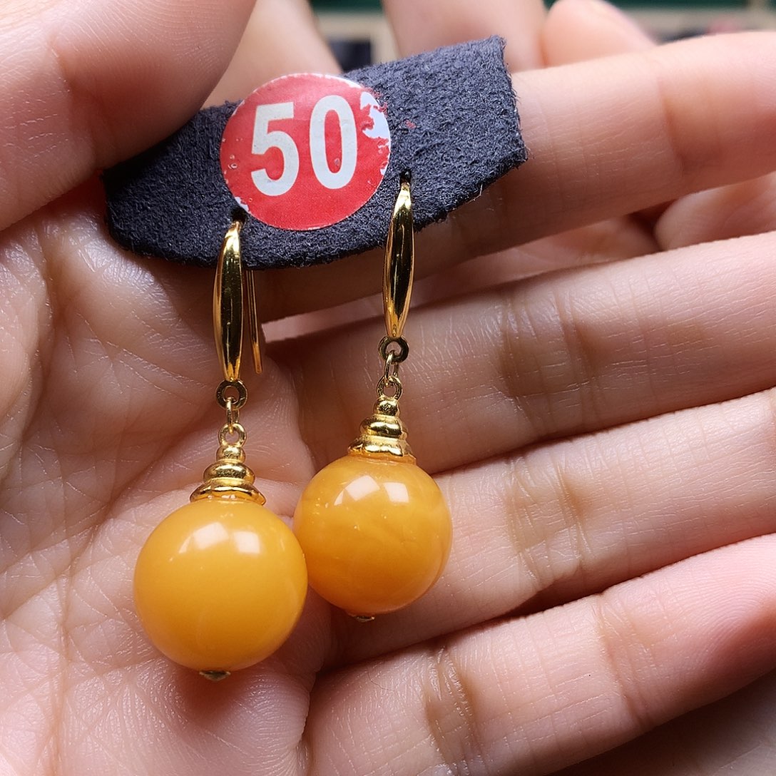 蜜蜡耳饰银S925镶嵌耳坠