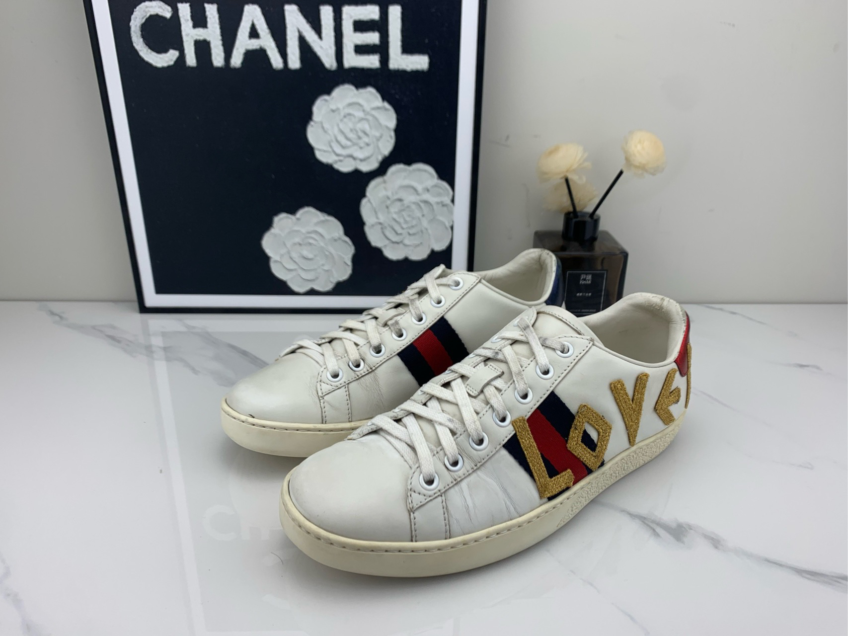95新 GUCCI/古驰 LOVE小白鞋 38码/jm00399