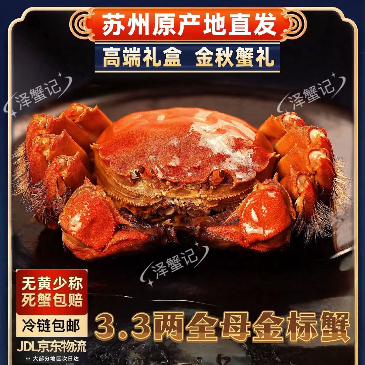 【苏州金标活蟹】全母蟹3.3~3.0两礼盒装冷链包邮8+2到手10只活蟹