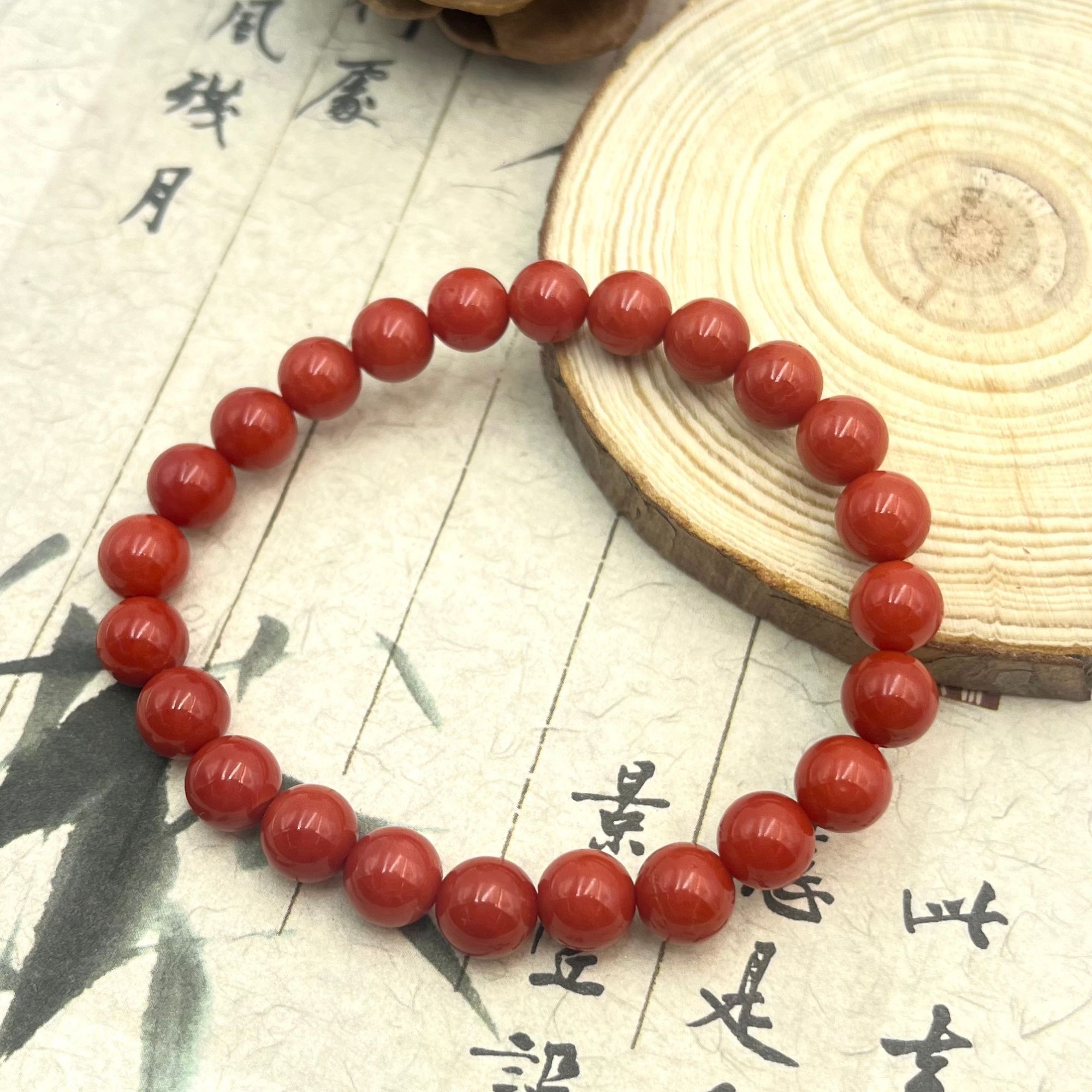 【中展红珊瑚】天然红珊瑚圆珠手串约7-8mm 多样性发一