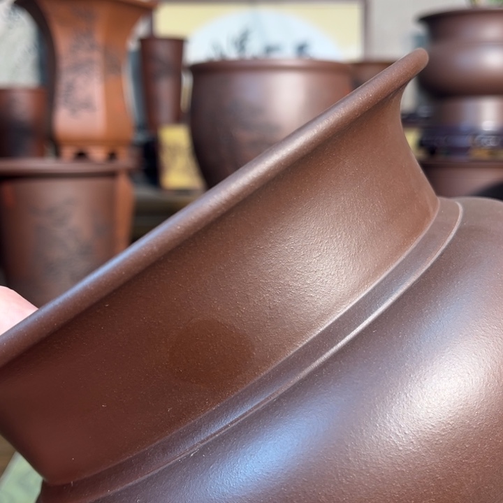 自***牧紫砂花盆石红全手工精品盆