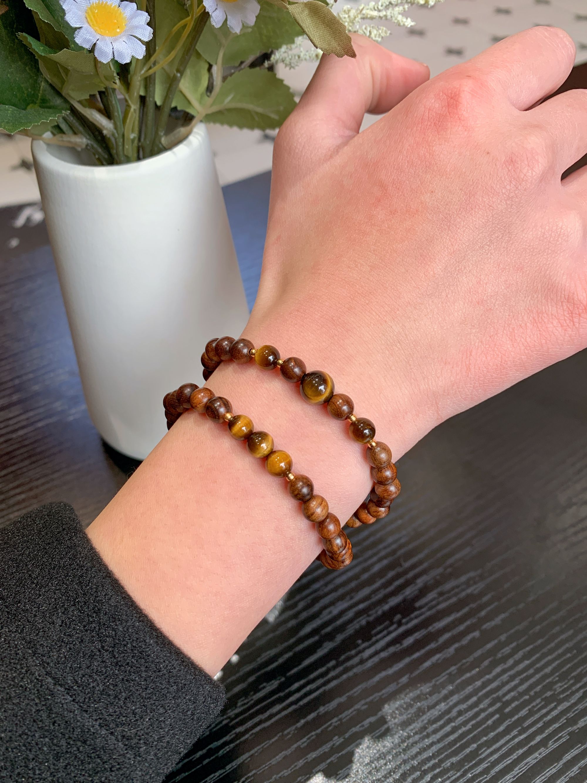 原创文玩手串花梨木搭虎眼石手链6mm文玩佛珠【璀璨】