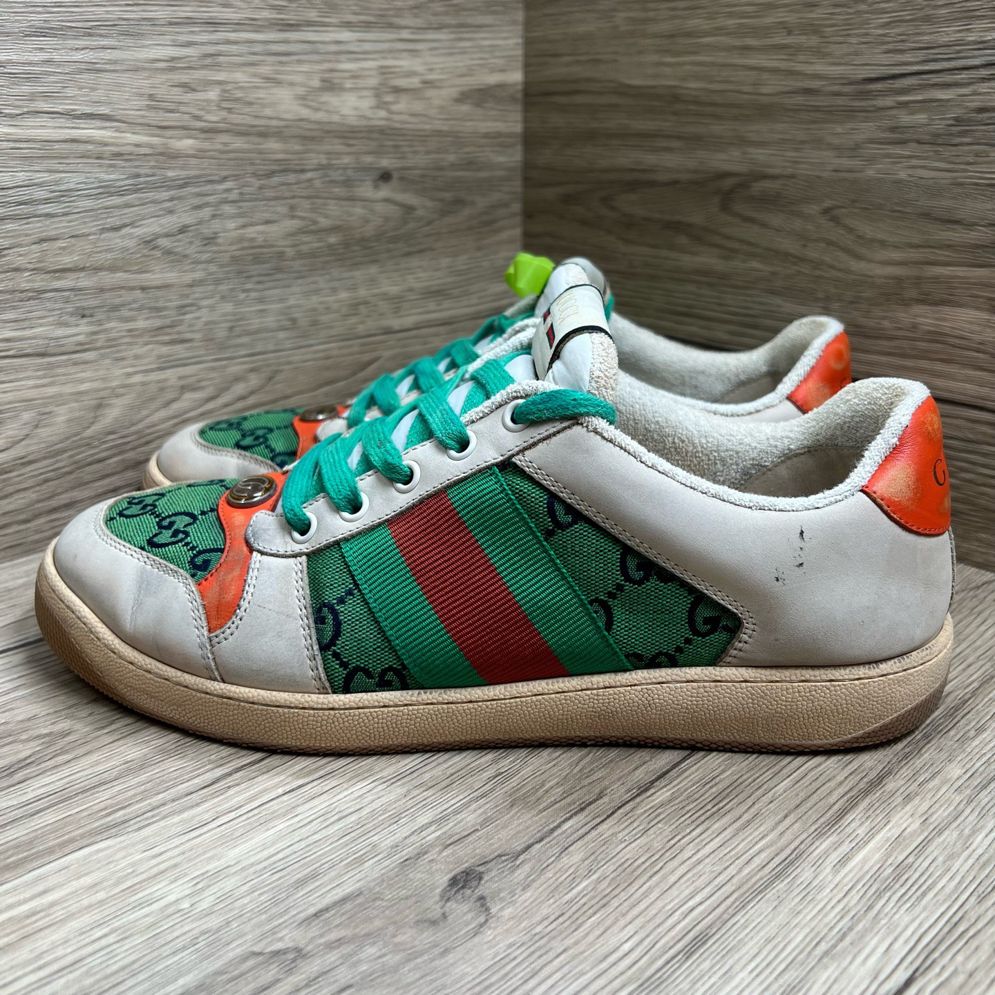 90新 GUCCI/古驰 Screener 橙绿脏脏鞋 41.5码
