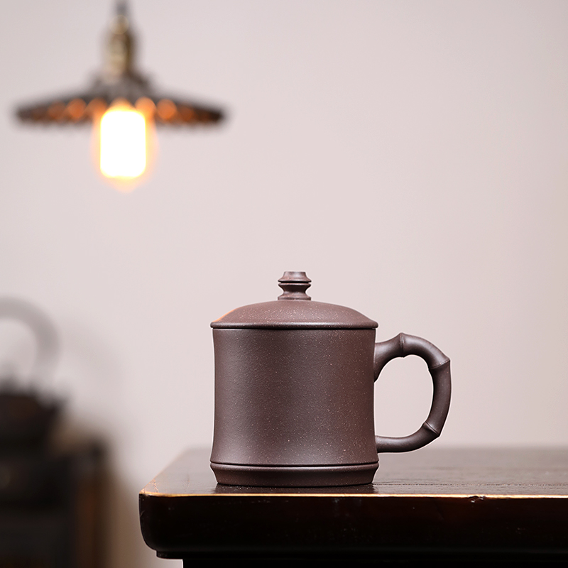 尾单微瑕雪涓宜兴原矿紫砂雅竹盖杯泡茶450cc左右