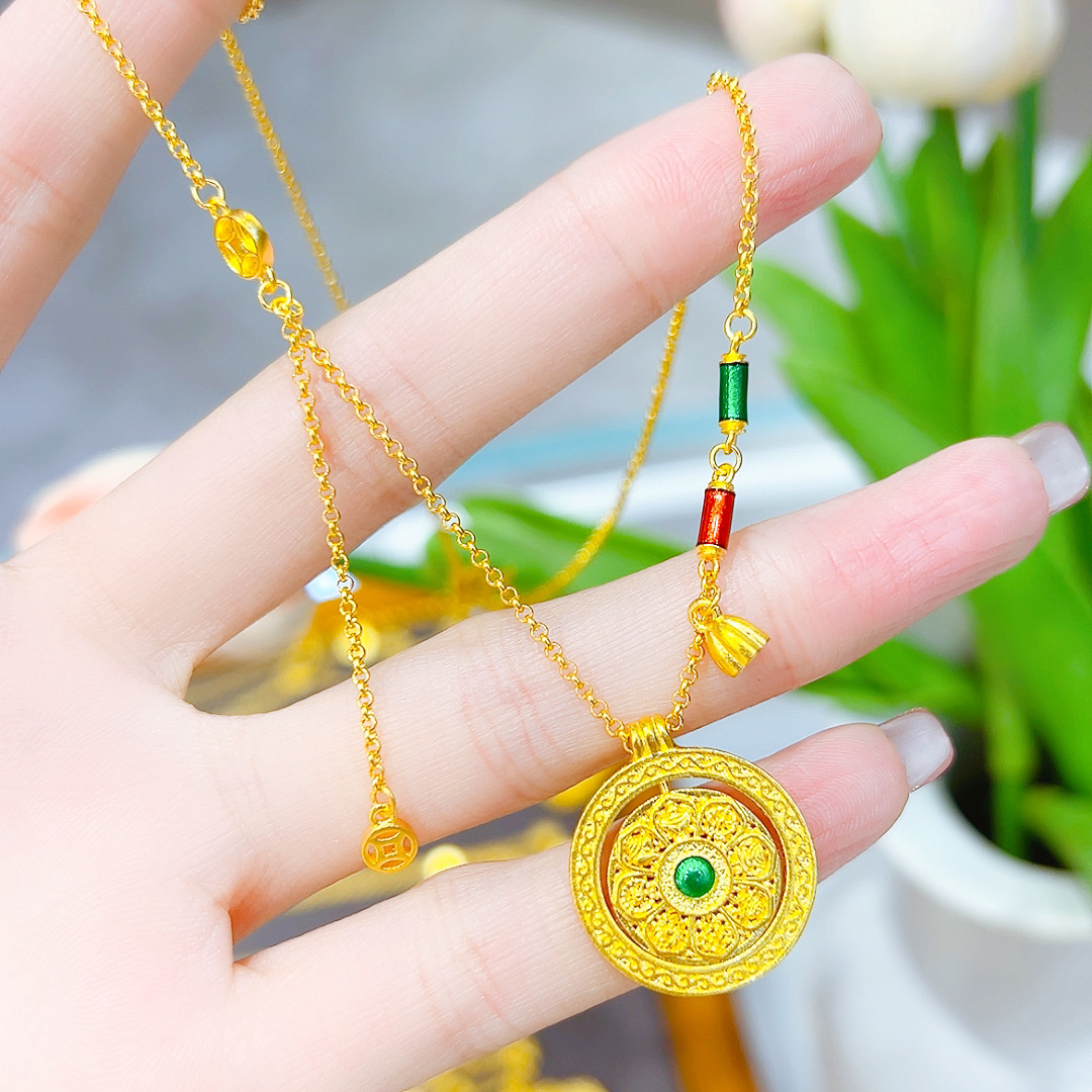 精品5G足金轻奢风时来运转罗盘项链00758