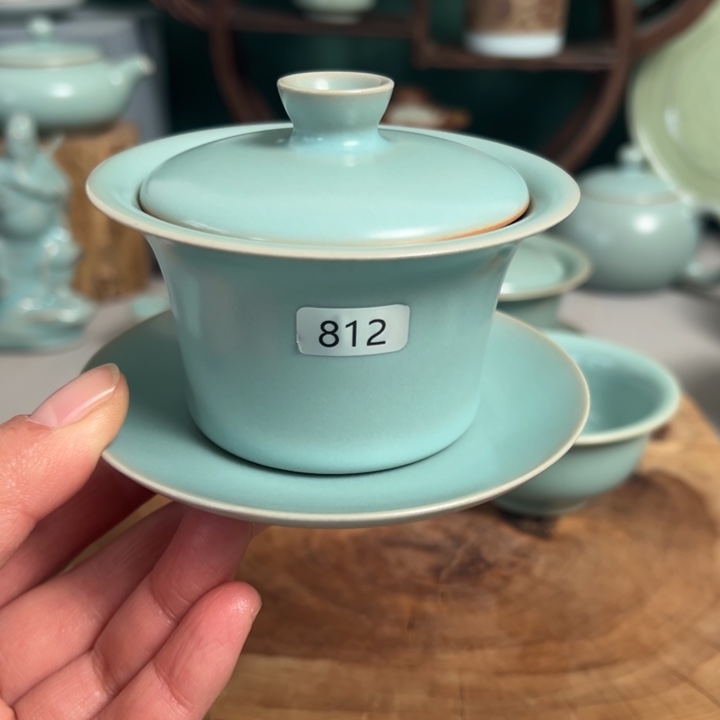 杯仿古釉手工三才盖碗有瑕