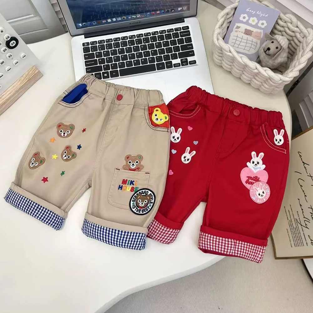 夏季新款小熊刺绣徽章男女宝短裤 时尚夏季幼儿休闲裤五分裤