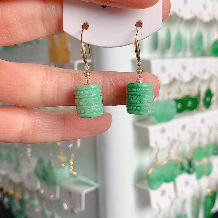 翡翠耳饰18K金镶嵌翡翠