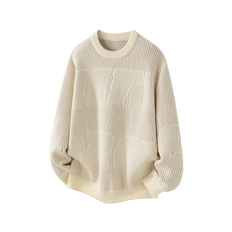 高级感慵懒风圆领针织毛衣男士2025秋季新款休闲字母提花宽松卫衣