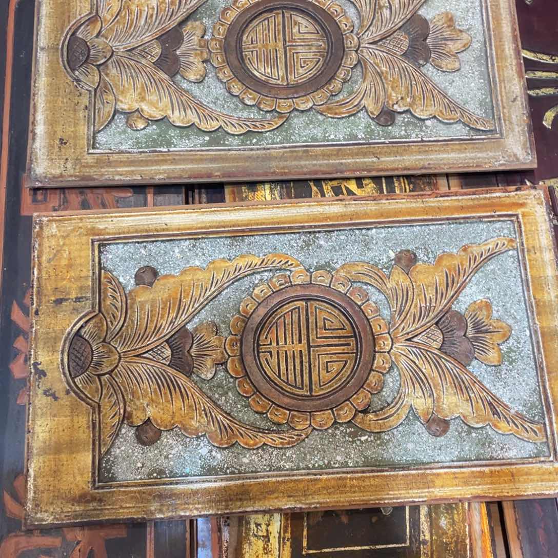 春**续老木雕寿字一对