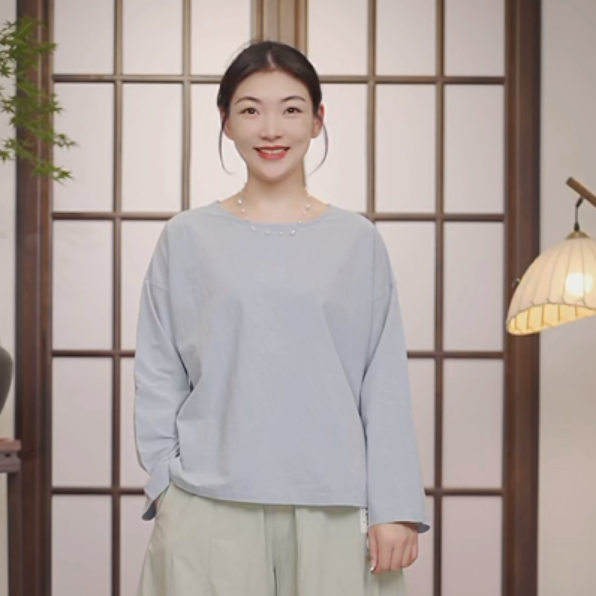 30支圆领木棉汉麻基础短款长袖罩衫