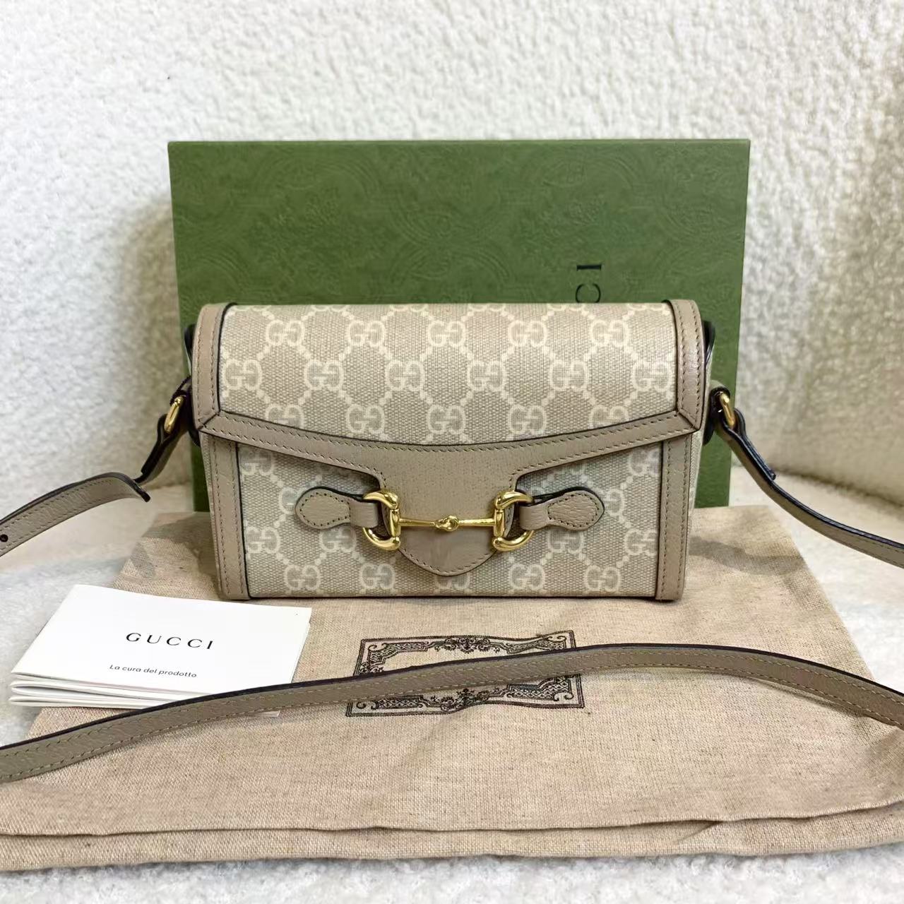 99新 GUCCI/古驰 壹臻/燕麦色1955横版手机包/ 85939776