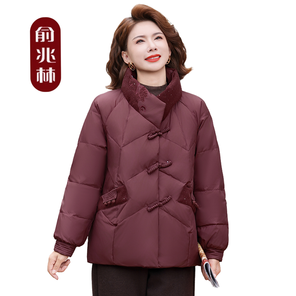 俞兆林韩版妈妈装冬季加绒加厚棉服大码肌理冬装中老年女装