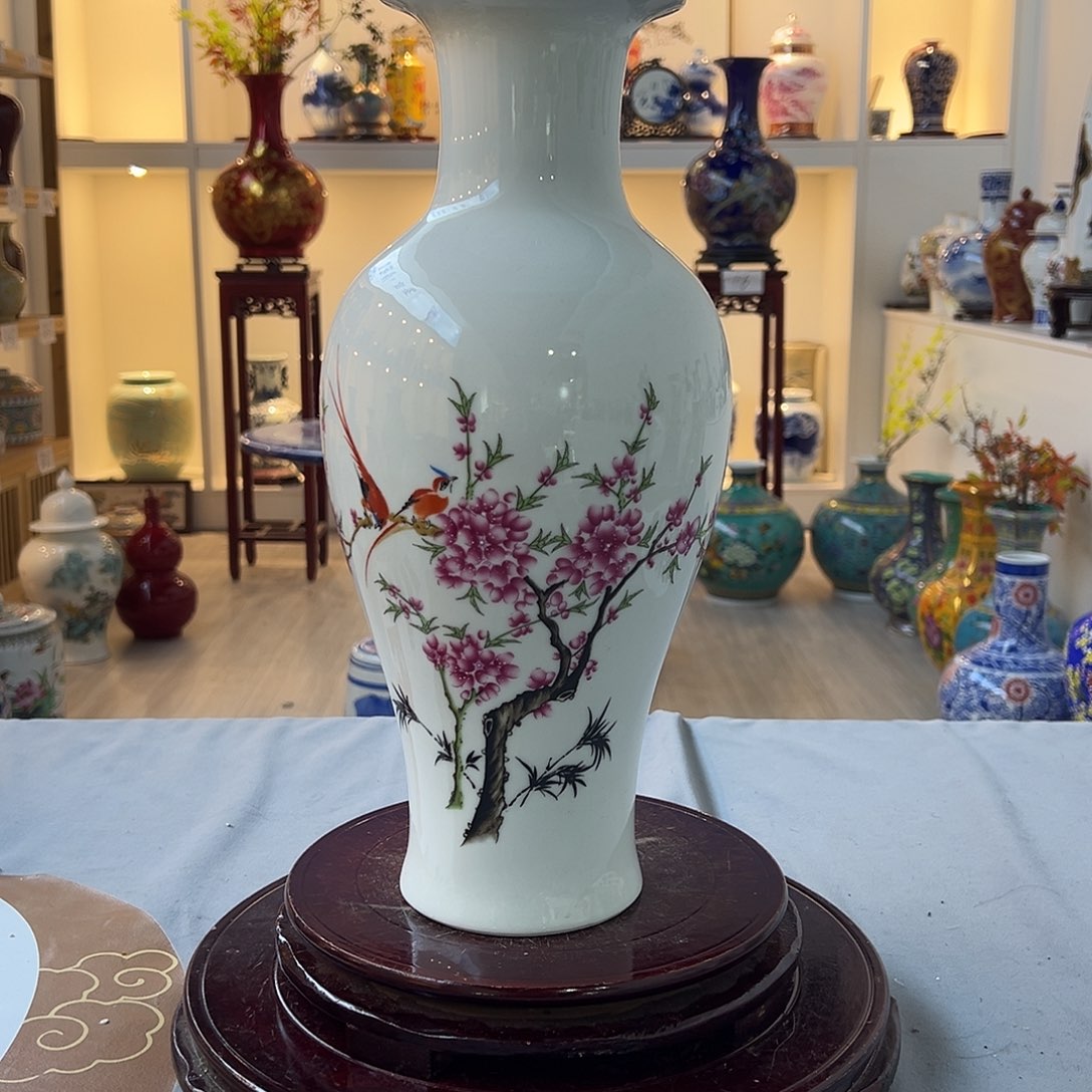 陶摆件36cm桃花鱼尾瓶