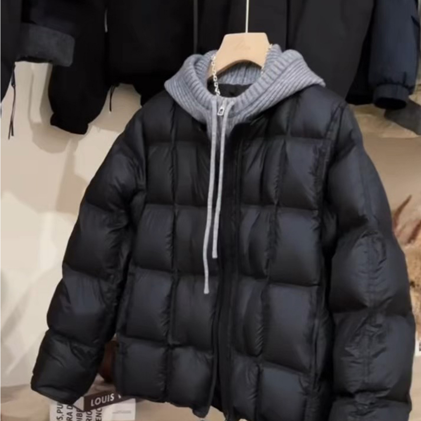 设计感针织拼接假两件羽绒服女2025冬季连帽白鸭绒小个子保暖外套