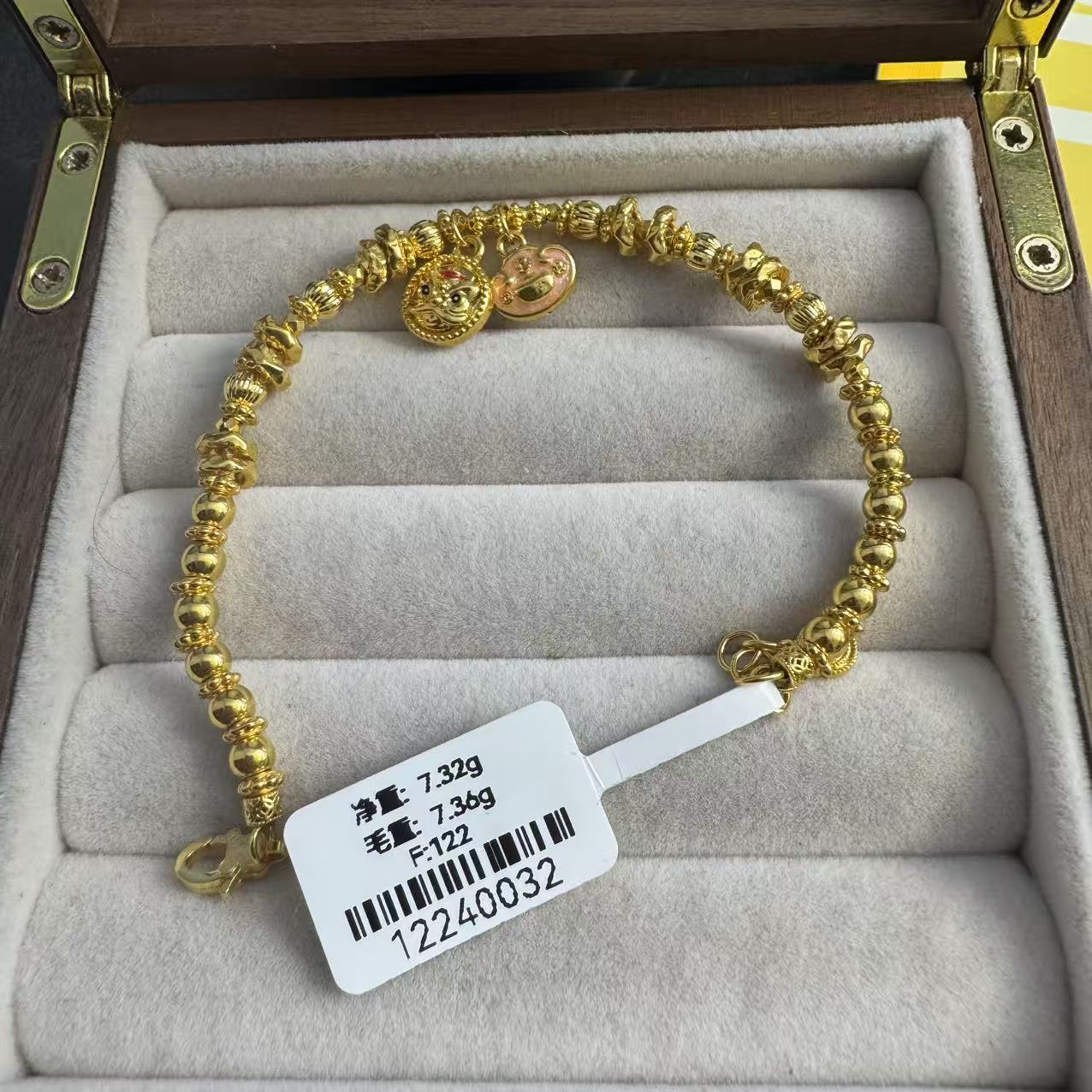 足金999珐琅彩财财金珠手链   12240032