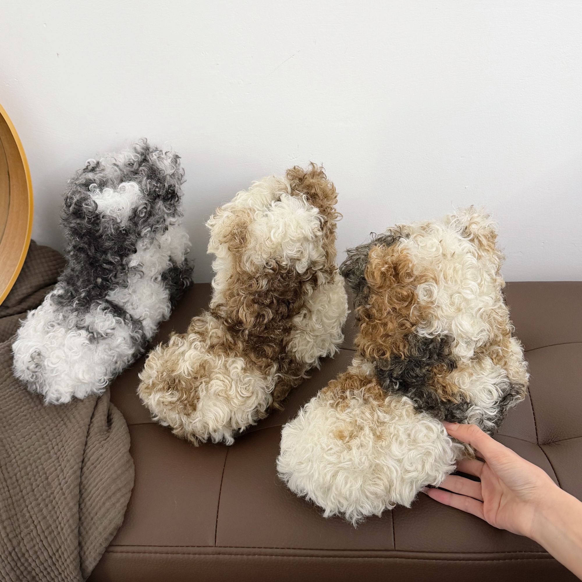 斑点泰迪卷毛平跟冬季厚款时尚雪地靴毛毛鞋秋冬鞋子外穿