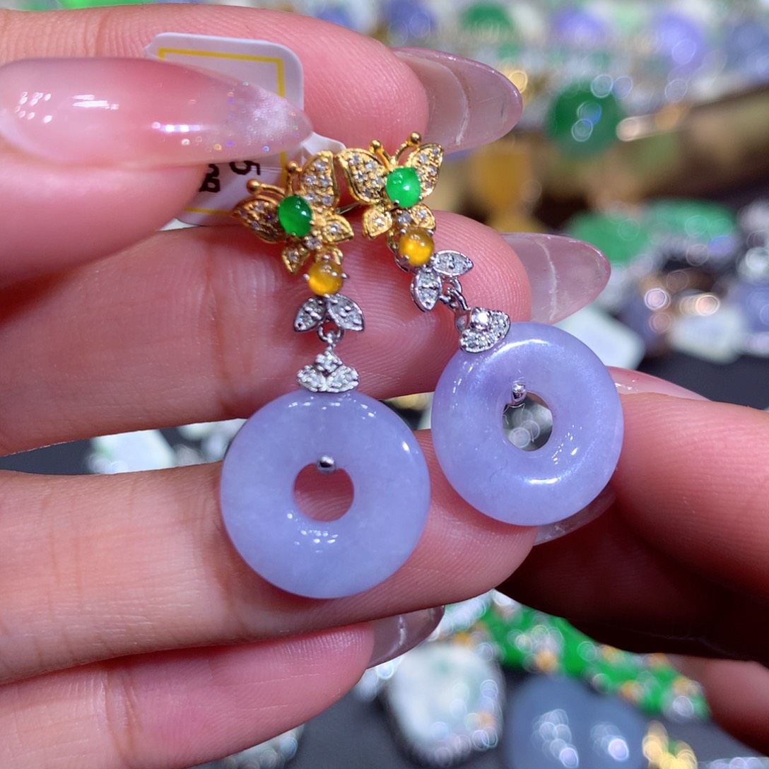 翡翠耳饰18K金镶嵌翡翠