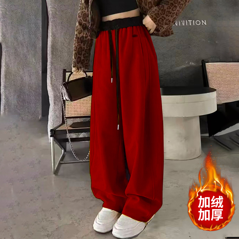 F(2.0升级专柜品质)加绒加厚美式休闲卫裤高腰宽松直筒香蕉裤