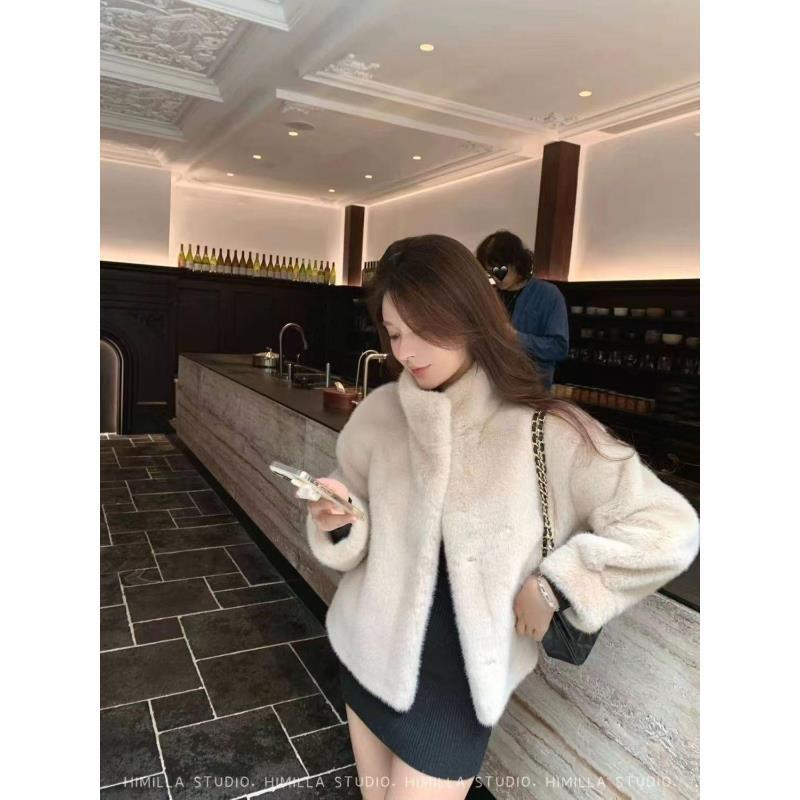 冬季INS风立领静奢风短款短外套秋冬时尚毛绒女士