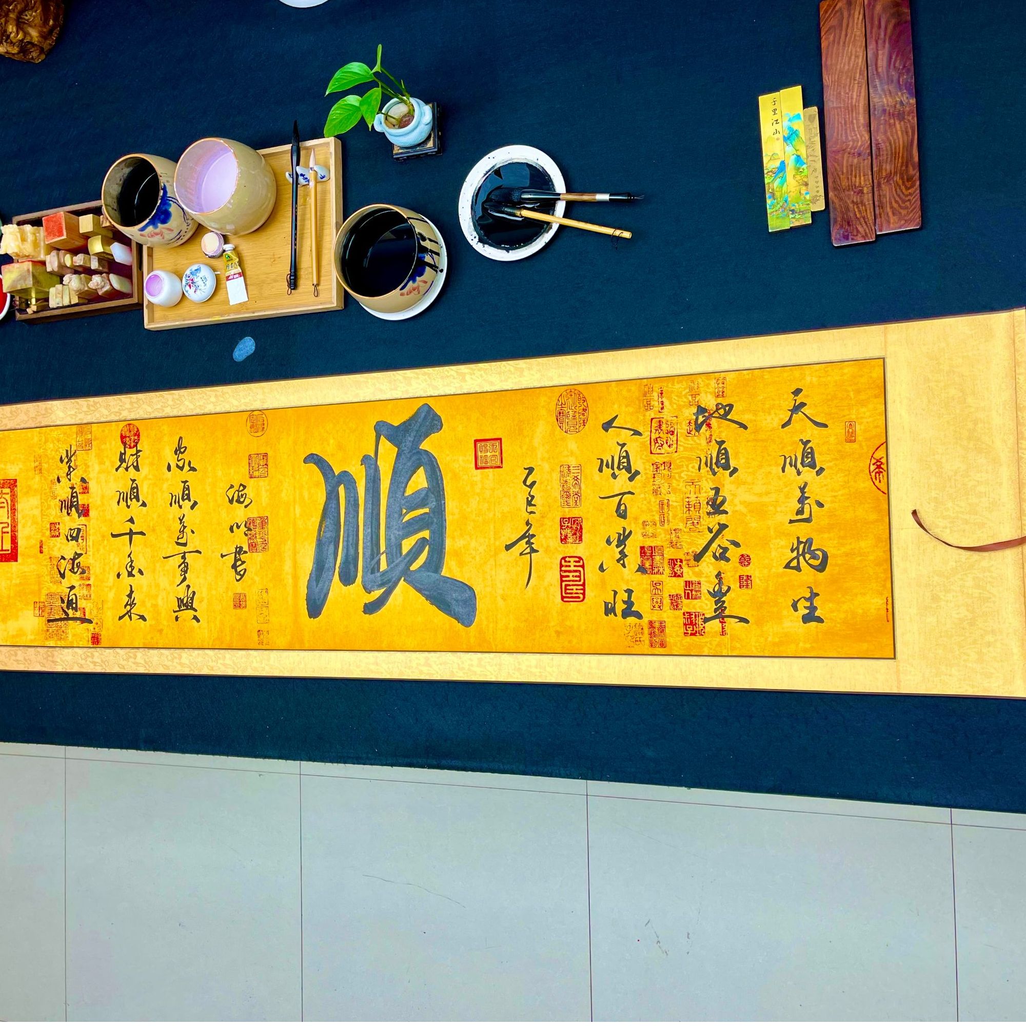 顺—燕海明—手写卷轴—墨兰草堂书法作品-尺寸210×52cm