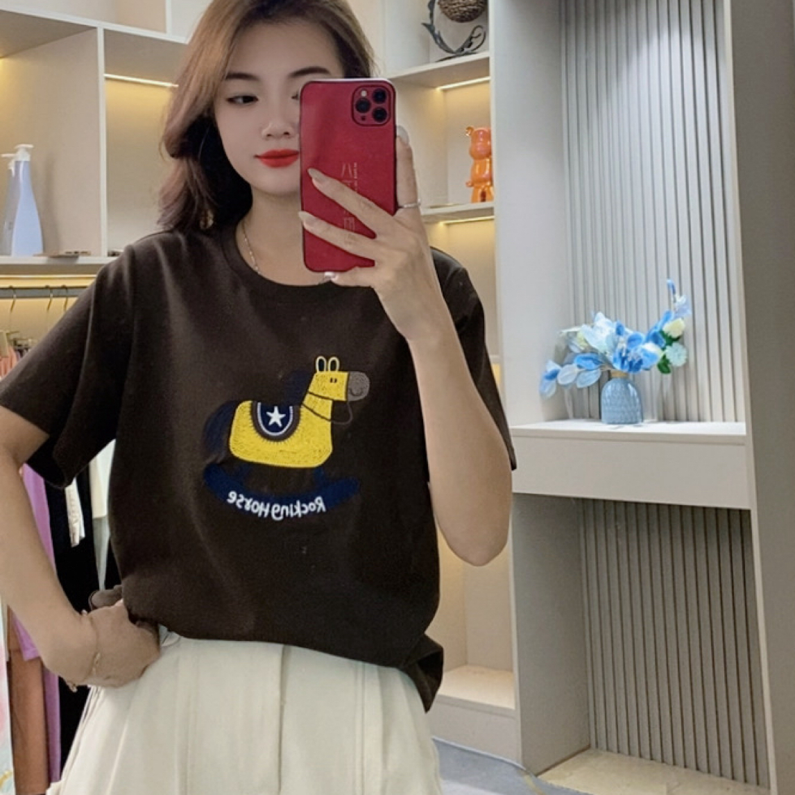 秋款百搭刺绣小马圆领上衣2262