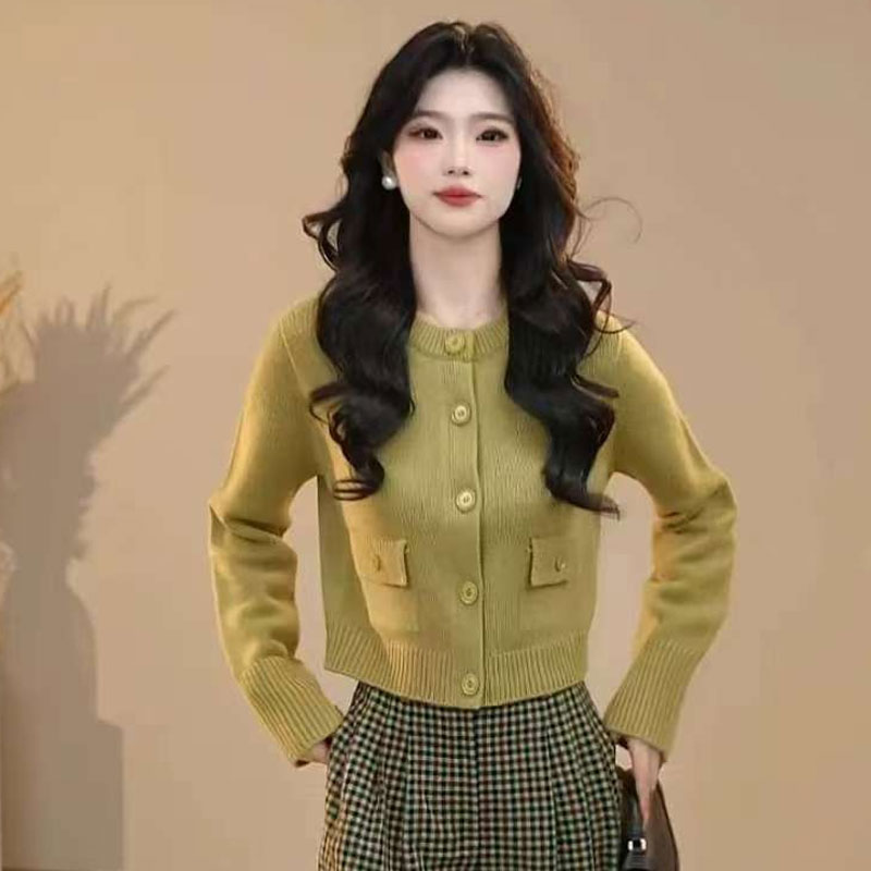 【专柜正品】秋冬新款气质显瘦百搭小香风羊毛圆领针织开衫548043