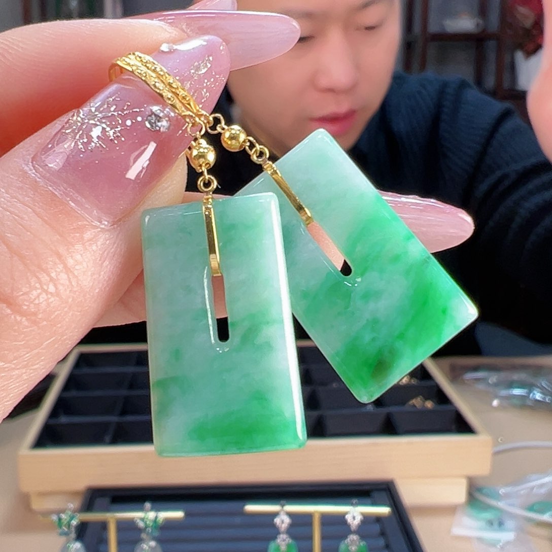 翡翠耳饰18K金镶嵌耳环13