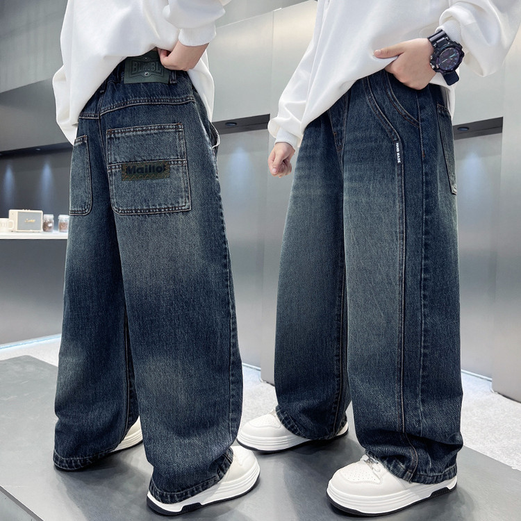 男童牛仔裤秋装2025新款儿童韩版裤子中大童6-12岁青少年加绒加厚