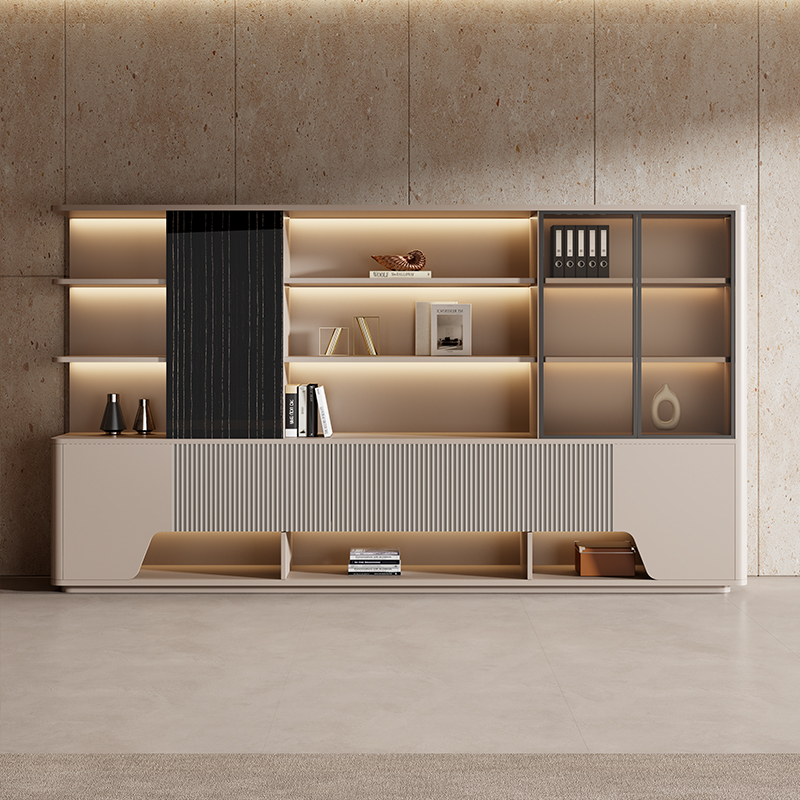 文件资料柜木质带锁保密简约储物收纳落地多层板式老板办公室书柜