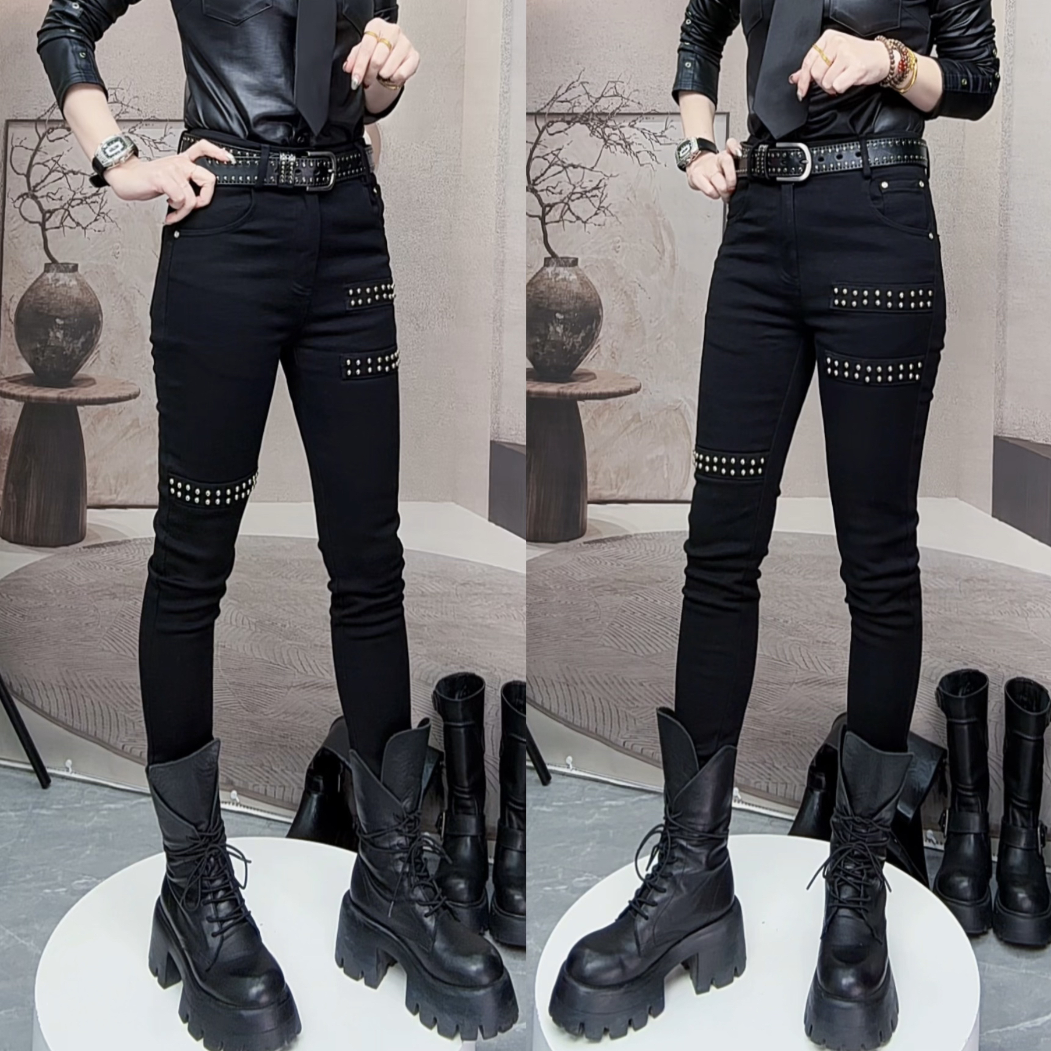 秋姐穿搭-#577新款时尚百搭欧货加绒牛仔小脚裤