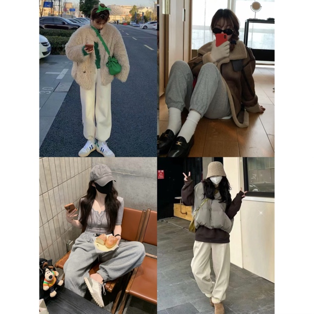 【暖暖裤】冬季新款加绒松紧腰束脚净版卫裤#1958