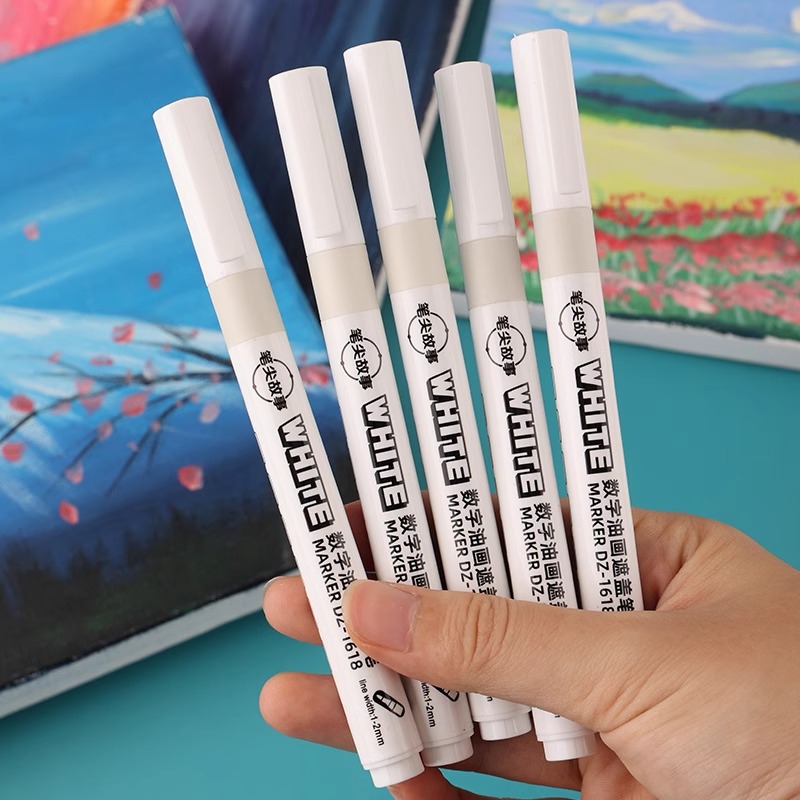 【祝穆礼品】数字油画数字遮盖笔丙烯速干涂色diy白色马克笔记号笔