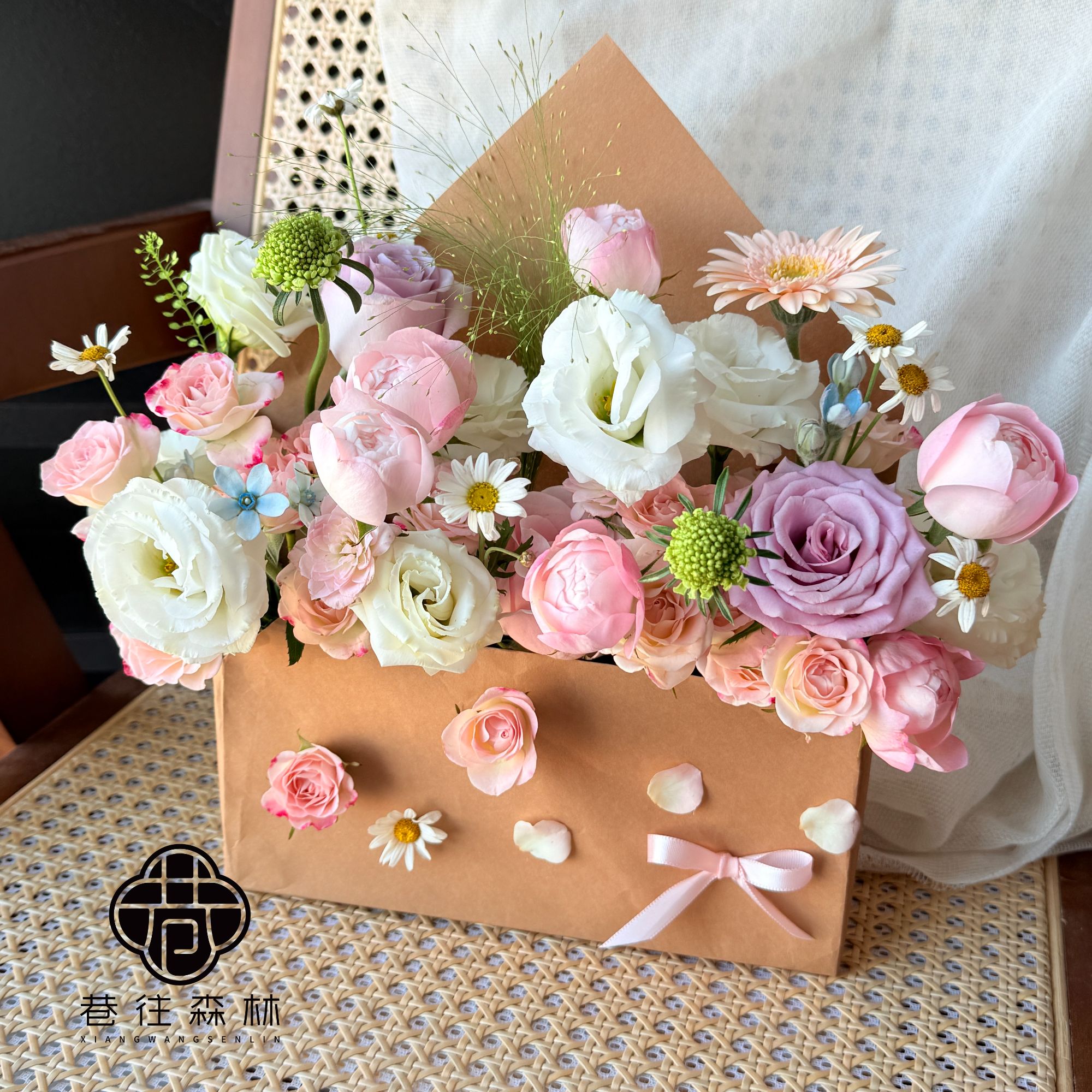 【一封情书】粉色系混搭信封花束鲜花小时达生日节日纪念日送女友闺蜜朋友客户商务会议用花同城花店配送上门