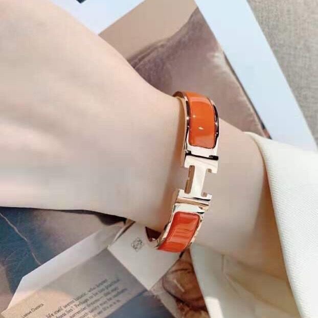 珐琅手镯  H款时尚手镯珐琅玫瑰金宽版轻奢男女经典手镯