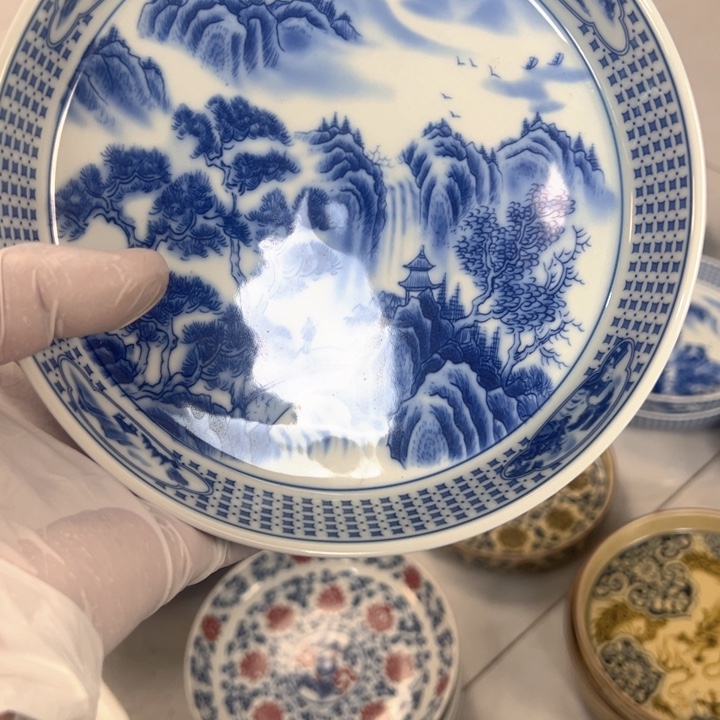 瓷片白青花山水大壶承全品