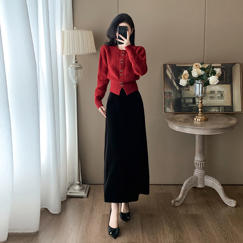 新年装时尚套装小香风女装春秋时尚轻熟风针织包臀高级感两件套