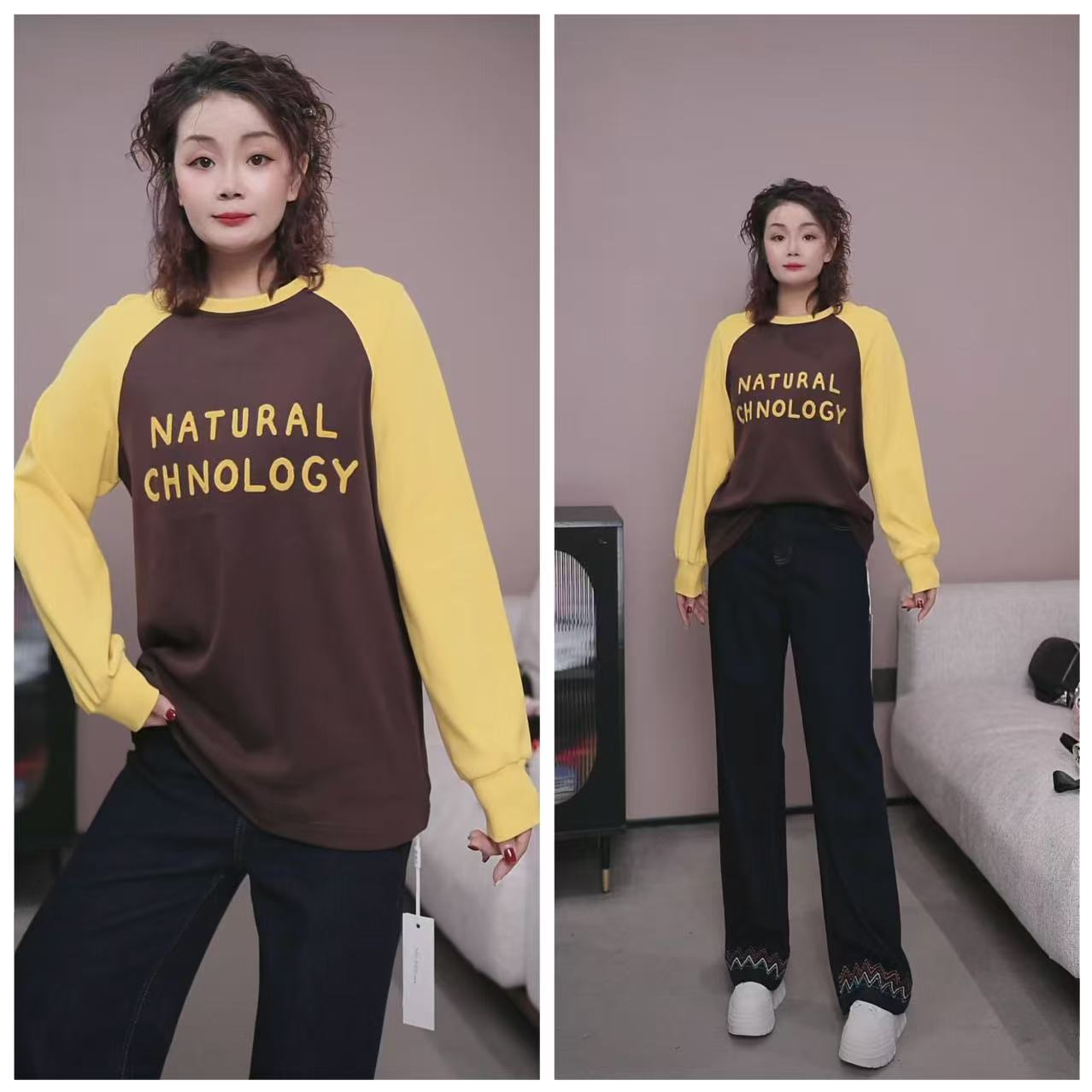 品牌【字母拼色时尚长袖T恤】 MLQ 5120