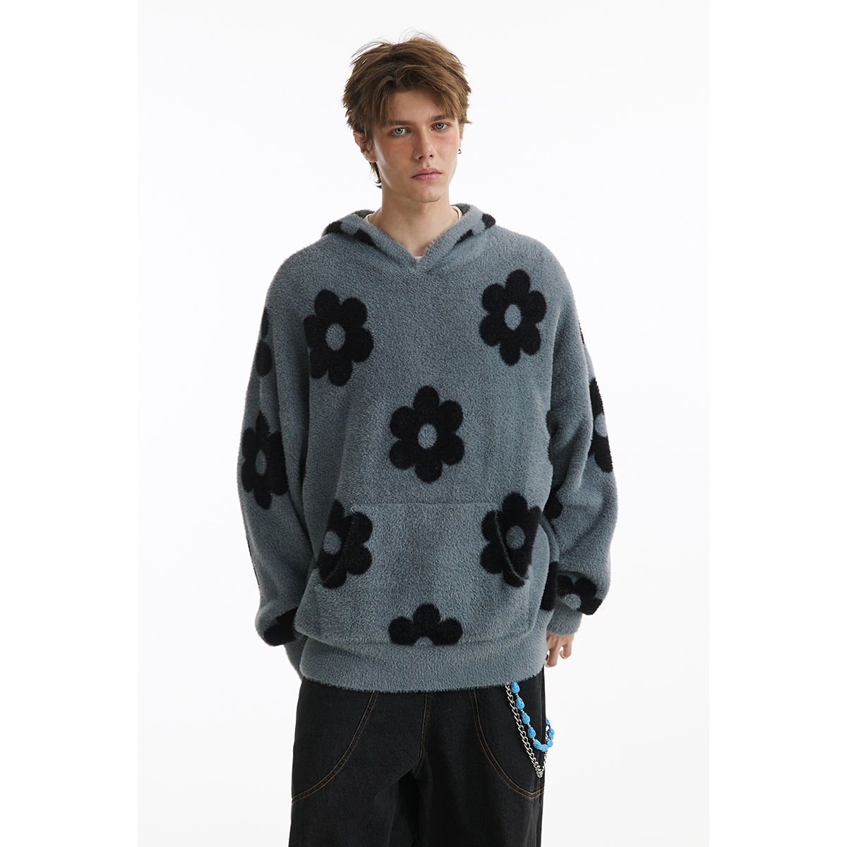 男道2024美式复古ins慵懒风连帽套头毛衣男女秋冬宽松针织衫外套