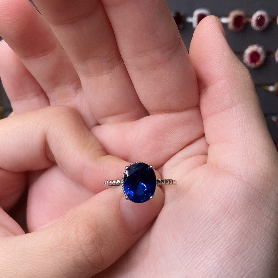 戒指银S925镶嵌蓝宝石