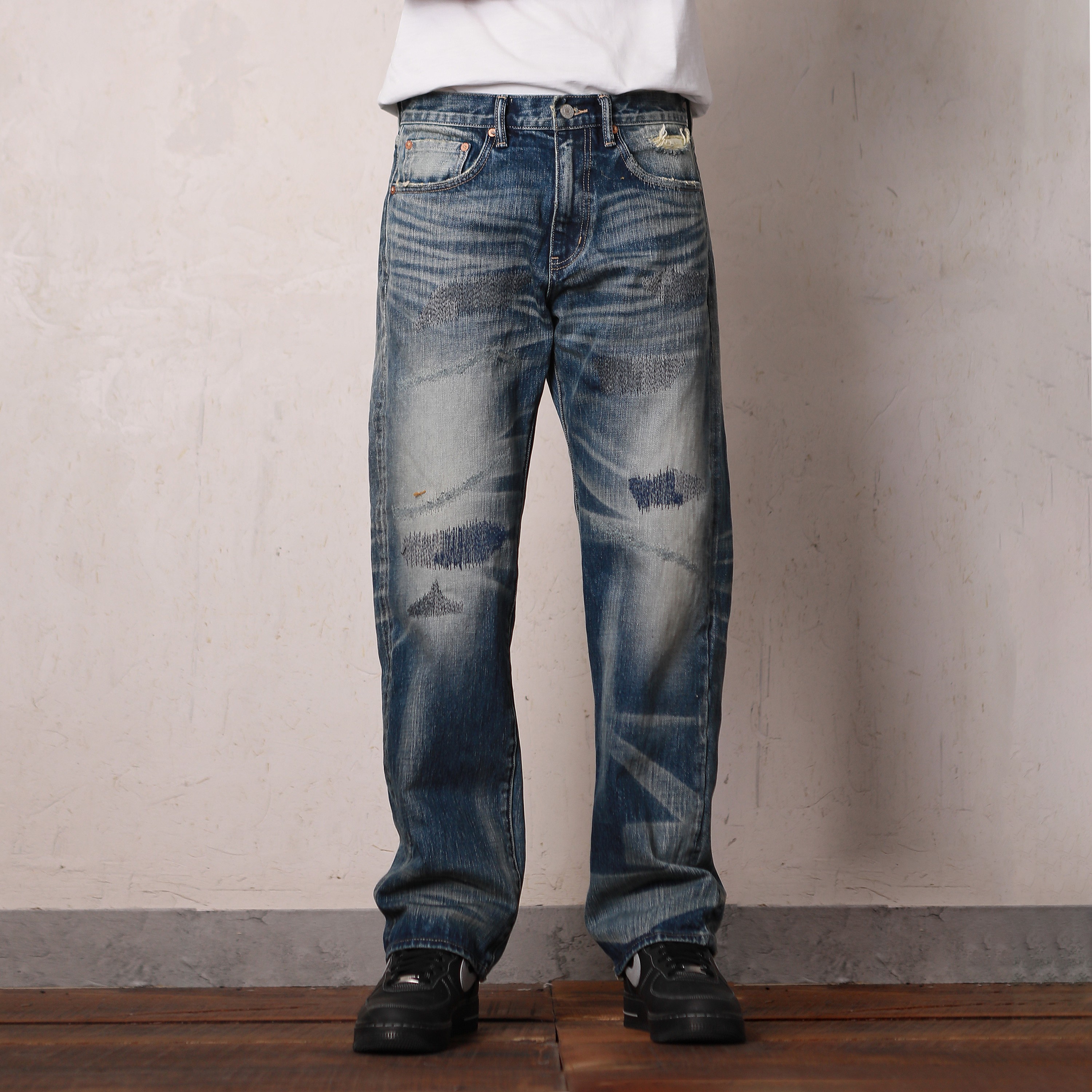WIROTE/威络SCAB SAVAGE 疤痕刀割复刻牛王 宽松直筒赤耳牛仔裤男