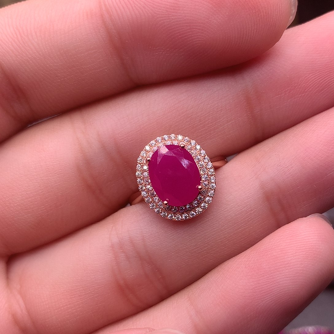 红宝石戒指银S925镶嵌