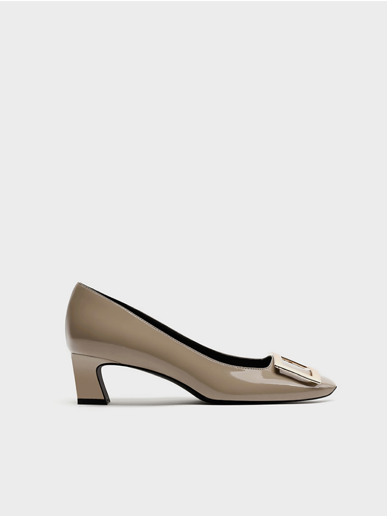 【R家高定系列】4.5cm漆皮方扣单鞋 粗跟方头浅口女鞋通勤穿搭