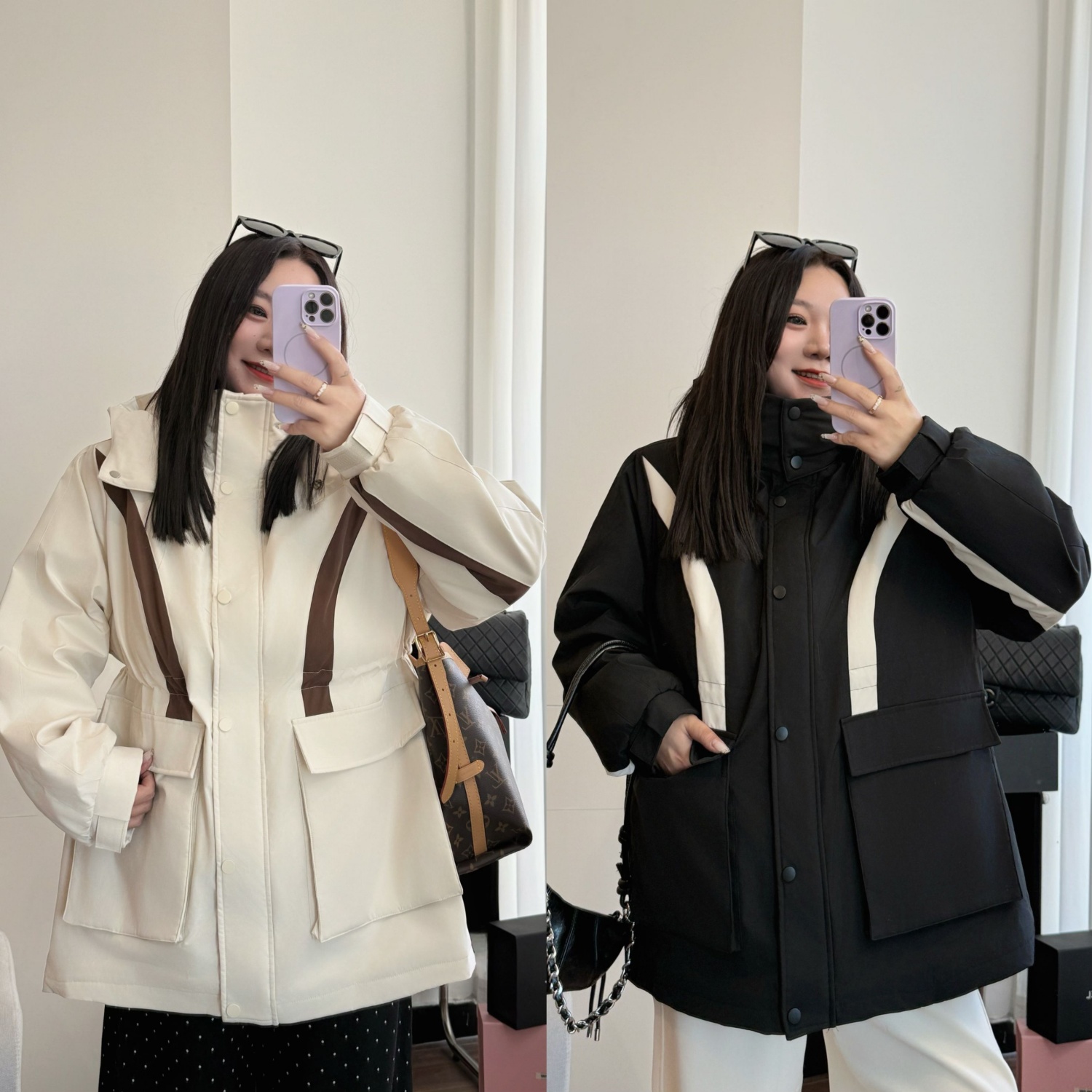 花契“错节绽放”大码女装冬季宽松200斤胖mm帅气夹棉短外套11649-H